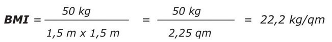 BMI Formel mit Beispiel 50kg und 1,50m
